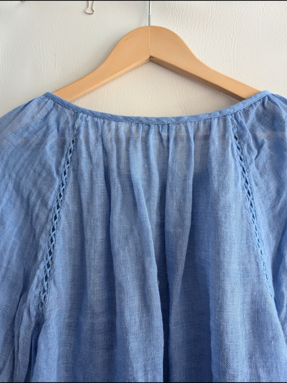Sundance Linen Light Blue Boho Tassel Peasant Blouse - M - Picture 7 of 14